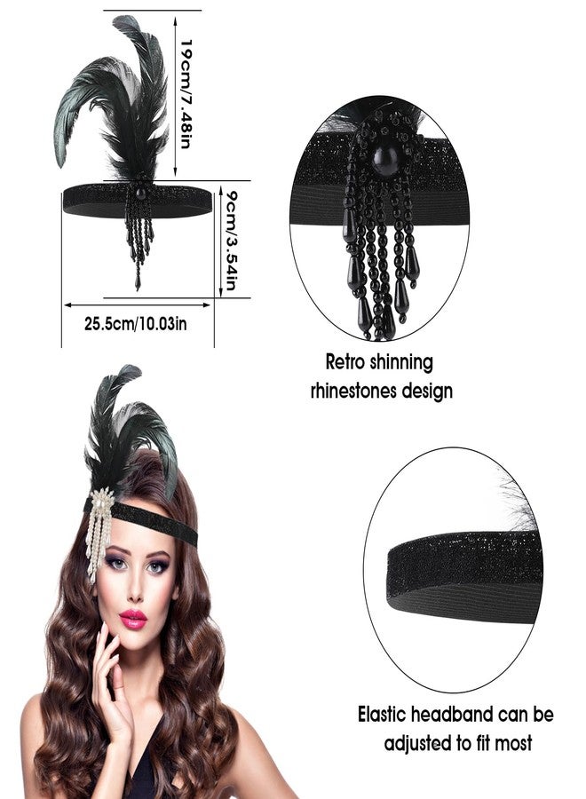 ElevateTech 1920s Flapper Headband, 2Pcs Flapper Feather Headpiece 1920s Headwear Bling Rhinestone Hair Accessories for Women 20s Gatsby Themes Hair Costume Prom Halloween Party Accessory, Black&White - Image 2